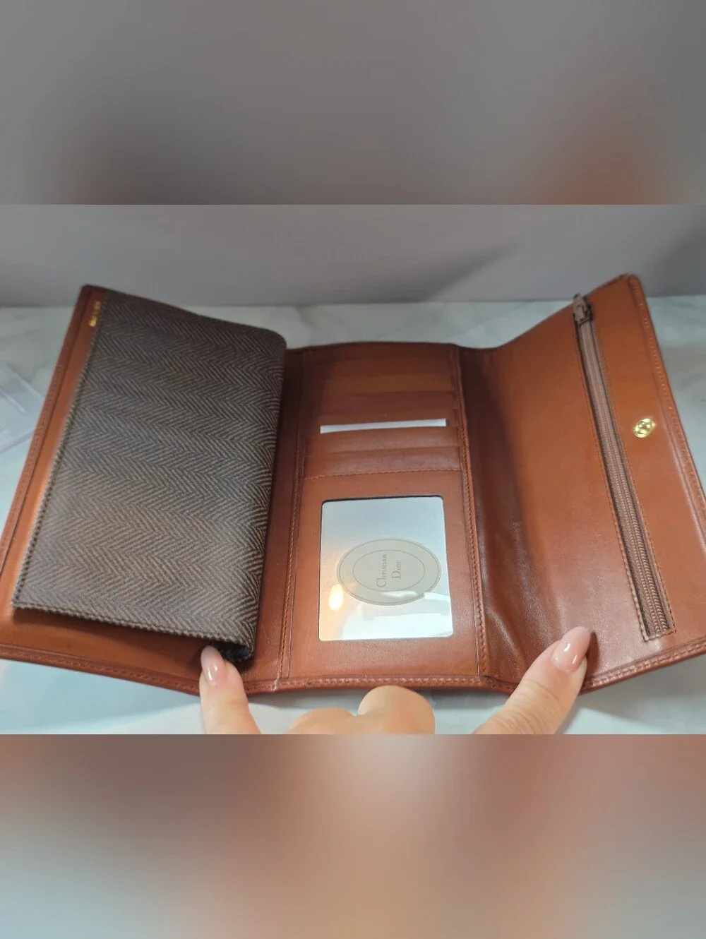 Christian Dior Vintage Trotter Herringbone Wallet & Checkbook Cover Set